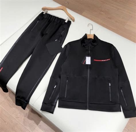 prada tracksuit grey|Prada red label tracksuit.